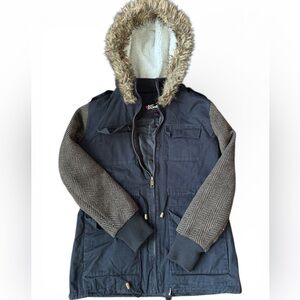 Vintage Black Jacket with Faux Fur Hood